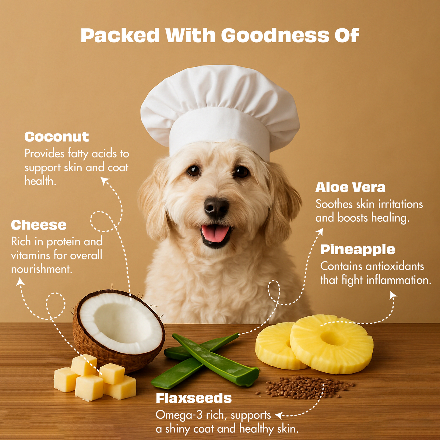 Freeze Dried Cottage Cheese With Coconut, Pineapple, Flaxseeds & Aloe Vera | Skin Care Treats for Dogs
