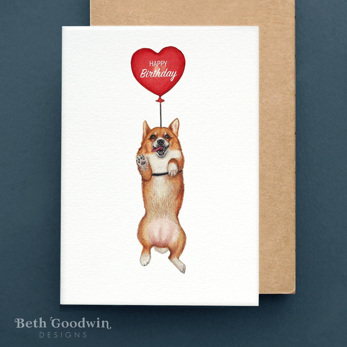 Corgi Balloon Birthday Card By Beth Goodwin Designs