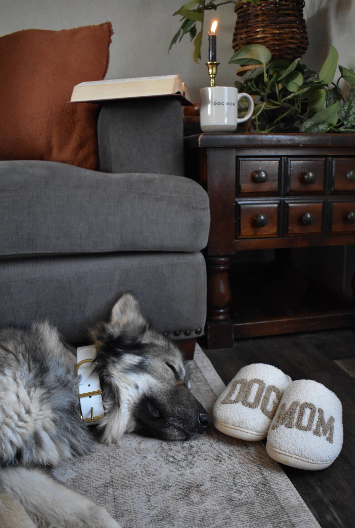 Dog Mom Slippers - TAUPE