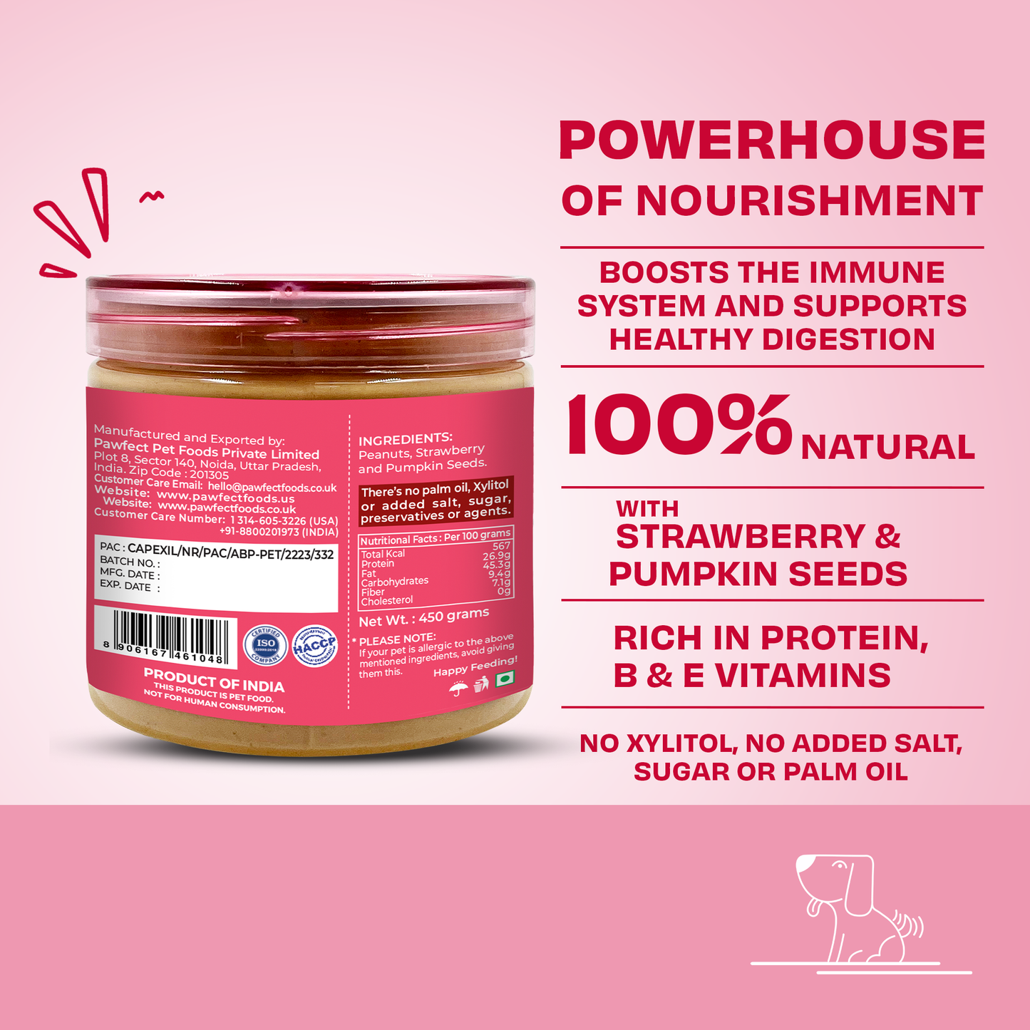 Pawfect Peanut Butter with Strawberry & Pumpkin Seeds for Dogs & Puppies